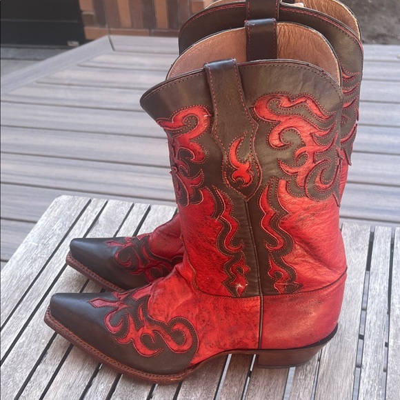 Tony Lama Women’s Red and Brown Leather Cowboy Boots - Picture 2 of 9